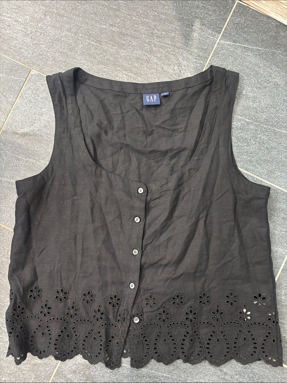 GAP Black Eyelet Button-Front Tank